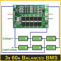Балансир bms 3S 60A Bms контроллер на батарейке 18650 с балансировкой UBB