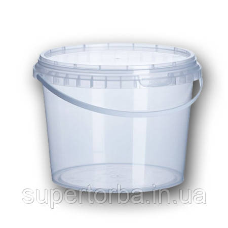 Харчове пластикове відро з кришкою об'єм 3500 мл. прозора з білою ручкою Мрія 60 шт/уп., фото 1