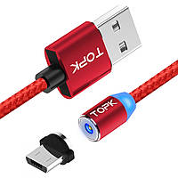 Кабель micro usb Магнитный 2 метра TOPK AM23 MiсroUSB 2.4A Зарядный кабель для телефона Красный UAA