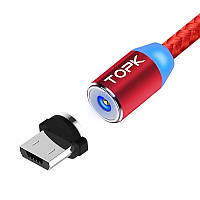 Кабель micro usb Магнитный 1 метра TOPK AM23 MiсroUSB 2.4A Зарядный кабель для телефона Красный UAA