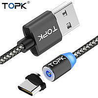 Usb тайп си Кабель магнітний 1 метр TOPK AM23 Type-C 2.4A Зарядний кабель для телефону Червоний UCC UBB