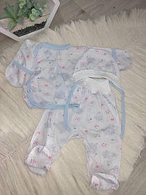 Дитячий костюм 3в1 для новонародженого 56 розмір сорочка повзунки шапочка