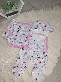 Дитячий костюм 3в1 для новонародженого 56 розмір сорочка повзунки шапочка