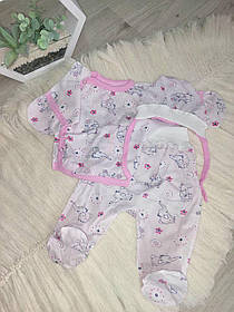 Дитячий костюм 3в1 для новонародженого 56 розмір сорочка повзунки шапочка