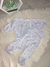 Дитячий костюм 3в1 для новонародженого 56 розмір сорочка повзунки шапочка