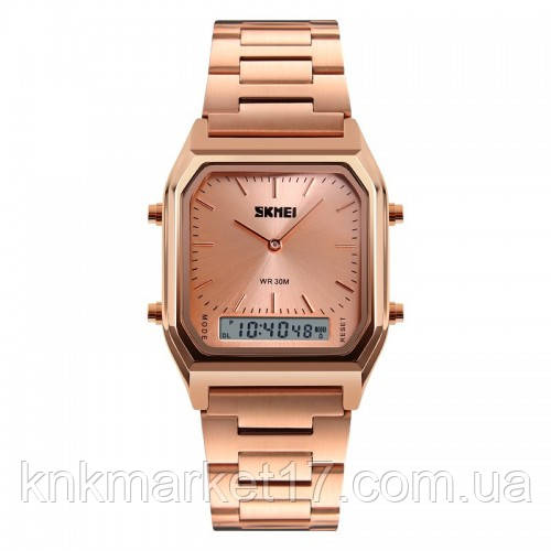Електронний кварцовий годинник Skmei 1220RG Rose Gold, фото 1