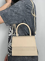 Сумка женская маленькая бежевая из кожзама Женская сумка багет через плечо Бежевая сумочка женская