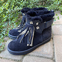 Зимние замшевые полусапоги для девочки подростка Miracle Me 5016 синие 31,33,34,35 р