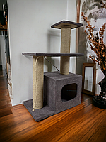 Когтеточка комплекс с домиком и лежанкой для кошек 85*55*35 см Шоколадний