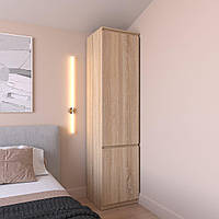 Узкий шкаф пенал в минималистичном дизайне с 6 ячейками для вещей в спальню, угловой пенал для оджеды из ЛДСП Сонома