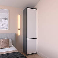 Узкий шкаф пенал в минималистичном дизайне с 6 ячейками для вещей в спальню, угловой пенал для оджеды из ЛДСП Антрацит - Белый