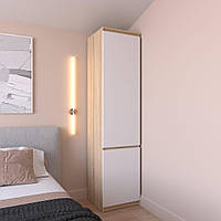 Узкий шкаф пенал в минималистичном дизайне с 6 ячейками для вещей в спальню, угловой пенал для оджеды из ЛДСП Сонома - Белый