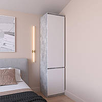 Узкий шкаф пенал в минималистичном дизайне с 6 ячейками для вещей в спальню, угловой пенал для оджеды из ЛДСП Бетон - Белый