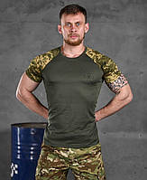 Чоловіча тактична футболка хакі-піксель з принтом ЗСУ, тактична вологовідвідна футболка олива 118