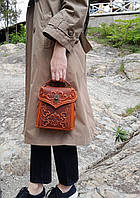 Кожаная женская рыжая сумка-рюкзак ручной работы "Венеция", рыжый рюкзак, рюкзак трансформер рыжего цвета