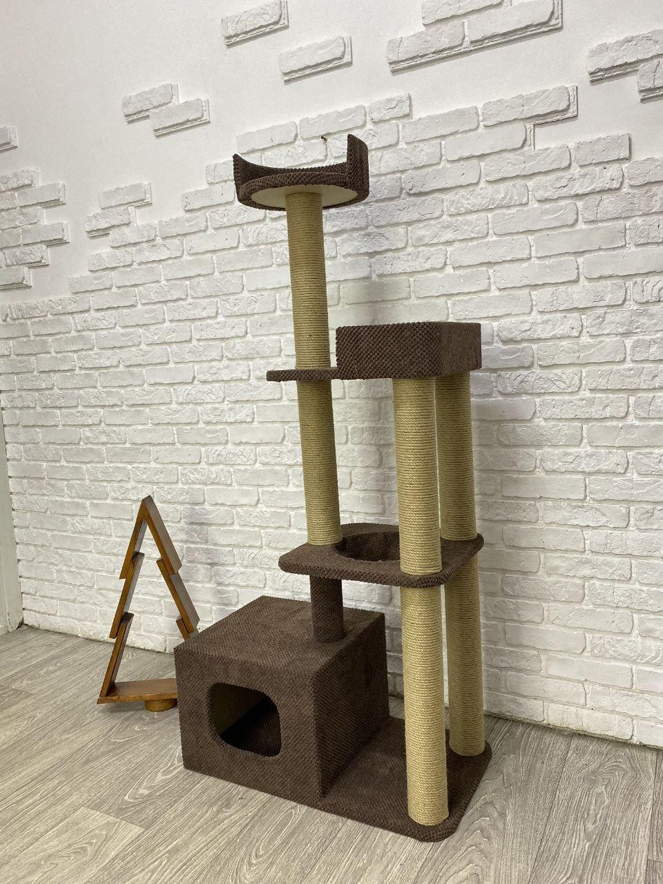 Игровой комплекс когтеточка с домиком и лежанками 145*70*40 см Коричневий