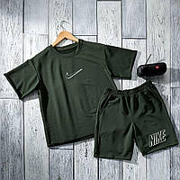 Топовый комплект Nike Футболка хаки+шорти хаки ОВЕРСАЙЗ