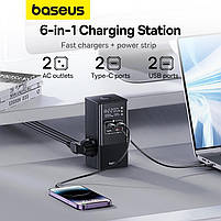 Зарядний пристрій BASEUS GaN PowerCombo Tower Power Strip 2AC+2U+2C 100W Black (E00023609113-00), фото 7