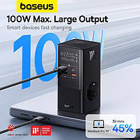 Зарядний пристрій BASEUS GaN PowerCombo Tower Power Strip 2AC+2U+2C 100W Black (E00023609113-00), фото 6