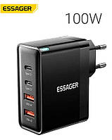 Швидка зарядка Essager 100W GaN | Type-C 2шт | USB 2 шт