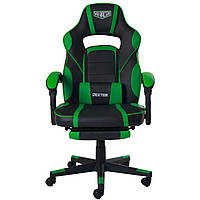 Кресло геймерское VR Racer Dexter Webster черный/зеленый с подставкой для ног и подушкой под поясницу