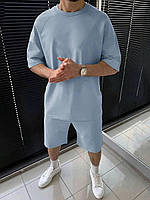 Мужской летний базовый костюм шорты и футболка со спущенной линией плеча размеры 42-54