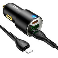 Мощное автомобильное зарядное устройство с кабелем Hoco NZ6 USB Type-C 25W и 20W USB 18W Type IB, код: 7824094