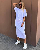 Женское платье-футболка, 42-46, 48-52, двухнитка люкс Белый