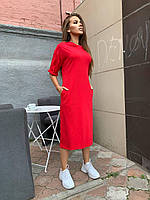 Женское платье-футболка, 42-46, 48-52, двухнитка люкс Красный