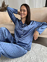 Шовкова жіноча піжама комплект двійка з сорочки та штанів на резинці , висока посадка , розміри від M -2XL
