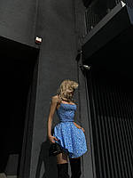 Женский голубой комбинезон платье без рукавов с открытой спиной вечерний деловой легкий летний трендовый 42/44