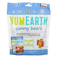 YumEarth, Жевательные мишки, вкусы в ассортименте, 5 упаковок снеков, вес каждой 19,8 г (0,7 унции)