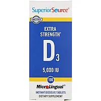 Superior Source, витамин D3 повышенной силы действия, 125 мкг (5000 МЕ), 100 быстрорастворимых таблеток