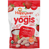 Happy Family Organics, Yogis, органические снеки из сублимированного йогурта с фруктами, клубника, 28 г
