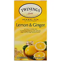 Twinings, Трав'яний чай, без кофеїну, лимон і імбир, 20 пакетиків, 1.32 унції (37,5 г)