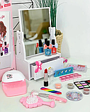 Набір дитяча косметика 19 предметів Дзеркало з ящиком лаки тіні помада типси сушка, фото 2