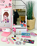 Набір дитяча косметика 19 предметів Дзеркало з ящиком лаки тіні помада типси сушка, фото 5