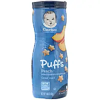 Gerber, Снек Puffs с хлопьями, для младенцев, умеющих ползать (в возрасте от 8 месяцев), со вкусом персика,