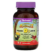 Bluebonnet Nutrition, Rainforest Animalz, витамин D3 с натуральным ягодным вкусом, 400 МЕ, 90 жевательных