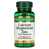 Natures Bounty, Кальций, магний и цинк с витамином D3, 100 капсуловидных таблеток в оболочке