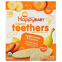 Happy Family Organics, Organic Teethers, вафли для мягкого прорезывания зубов у сидящих малышей, батат и