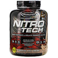 Muscletech, Nitro Tech, сывороточный изолят + смесь для роста сухой мышечной массы, вкус печенья с кремом,