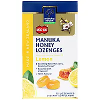 Manuka Health, Леденцы, лесной мёд манука и лимон, MGO 400+, 15 леденцов