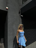 Женский голубой комбинезон платье без рукавов с открытой спиной вечерний деловой легкий летний трендовый 46/48