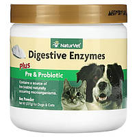 NaturVet, пищеварительные ферменты с пробиотиками, для собак и кошек, порошок, 227 г (8 унций)