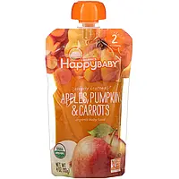 Happy Family Organics, Organic Baby Food, Stage 2, Clearly Crafted, 6+ Months Apples, Pumpkin Carrots, 4 oz