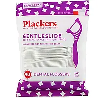 Plackers, Gentleslide, зубочистки с нитью, мята, 90 шт.