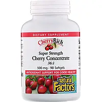 Natural Factors, CherryRich, Super Strength, вишневый концентрат, 500 мг, 90 мягких желатиновых капсул