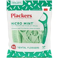 Plackers, Micro Mint, зубочистки с нитью, мята, 90 шт.