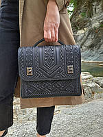 Большая кожаная сумка-портфель ручной работы "Проэкт", черный портфель, черная сумка через плечо